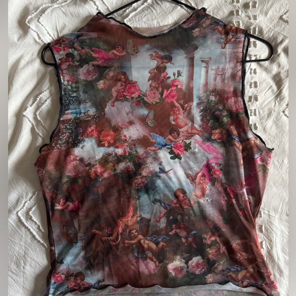 SHEIN Red and Black Graphic Fitted Tank Top
